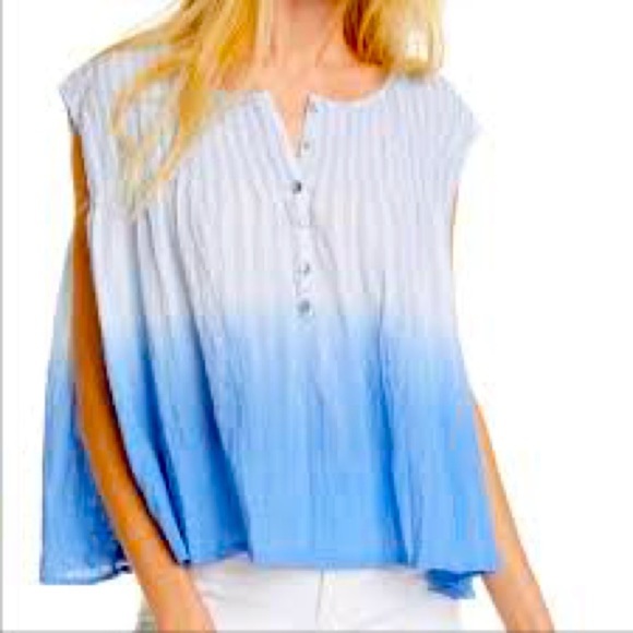 NWOT free people chambray combo top size small oversized - Picture 1 of 9